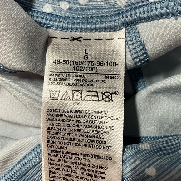 GAPFIT Blue White Polka Dot Blackout Print 7/8 Leggings 2 Leg, 1 Waist Pockets L - Picture 9 of 12